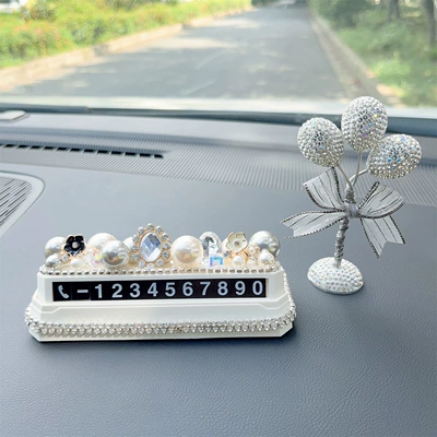 Nömrəli dayanma kartı – car interior decoration - small-flower-diamond-encrusted-parking-tag-diamond-encrusted-balloon-ornament