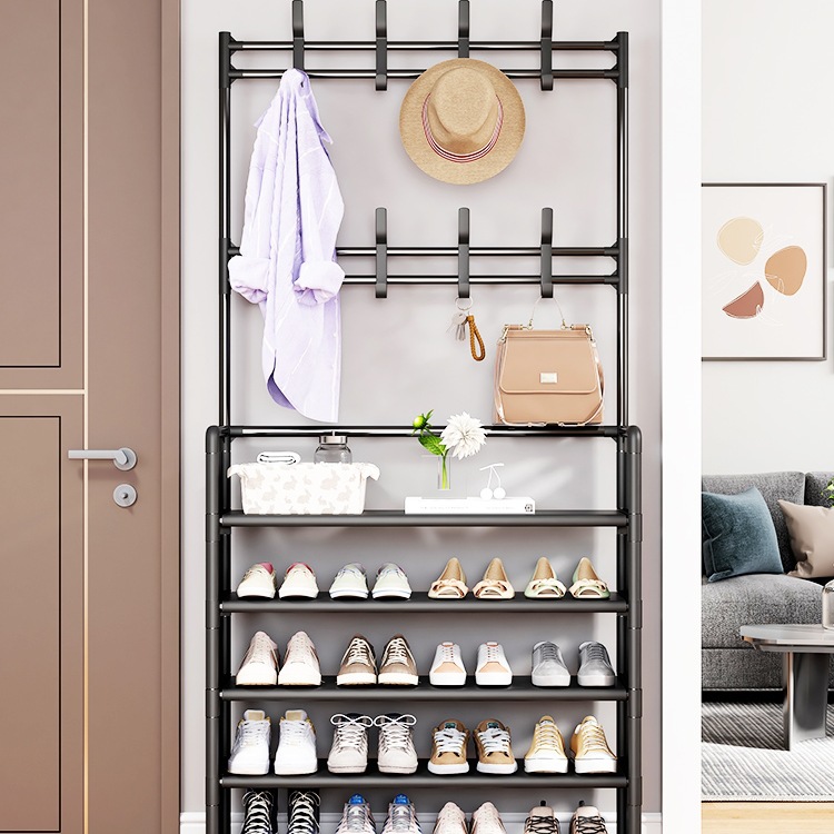 Estante de zapatos doméstico puerta de entrada simple armario de zapatos multicapa almacenamiento a prueba de polvo percha de ropa percha de ropa integral alquiler