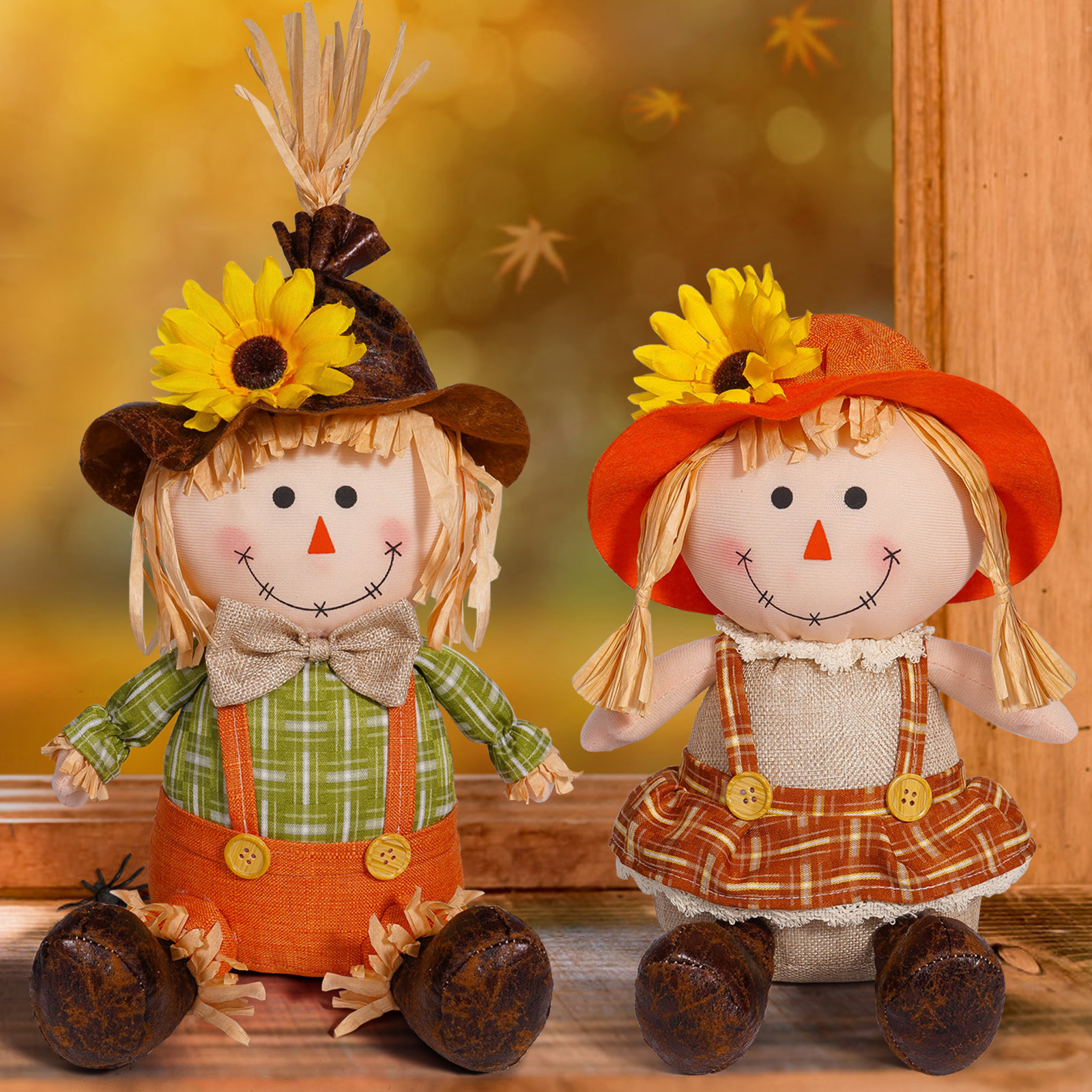 Transfronterizos nuevo hombre de paja de otoño girasol decoración muñeca de paja decoración decoración del festival de cosecha