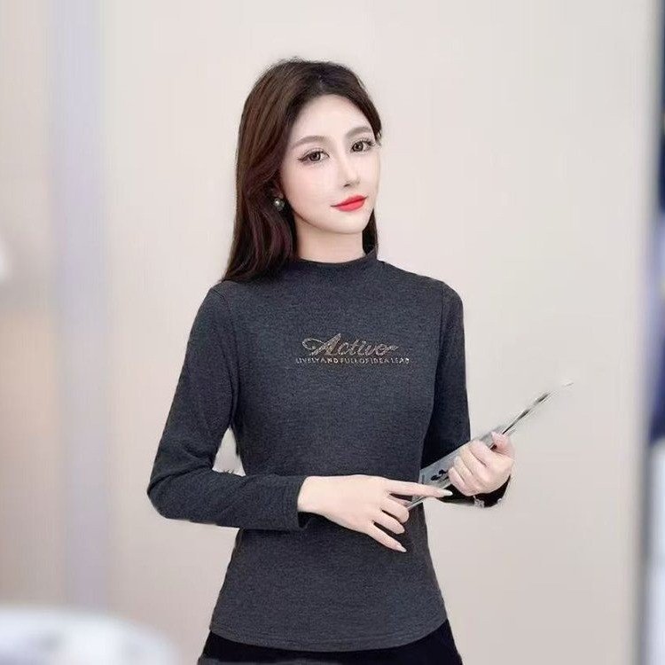 一件代发双面绒保暖打底衫2025秋冬季款半高领长袖T恤女内搭上衣|undefined