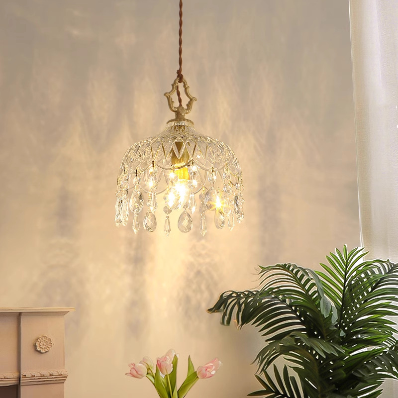 Francés retro cabezal de cama pequeño candelabro pasillo balcón armario de cristal americano lámparas de cobre cálidas románticas