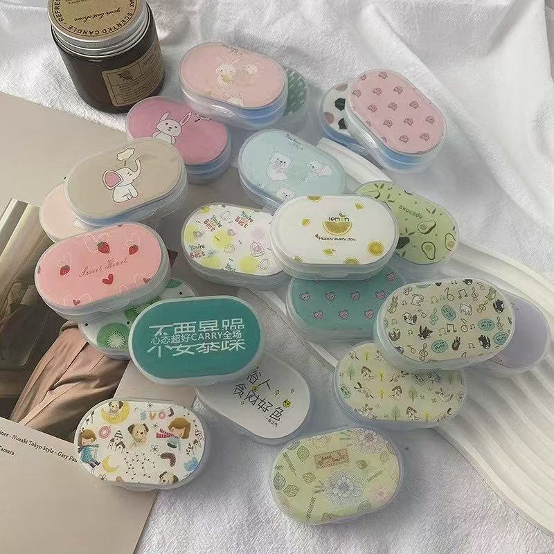 卡通简约高级感磨砂面隐形眼镜护理盒带镜子美瞳盒可爱ins风批发