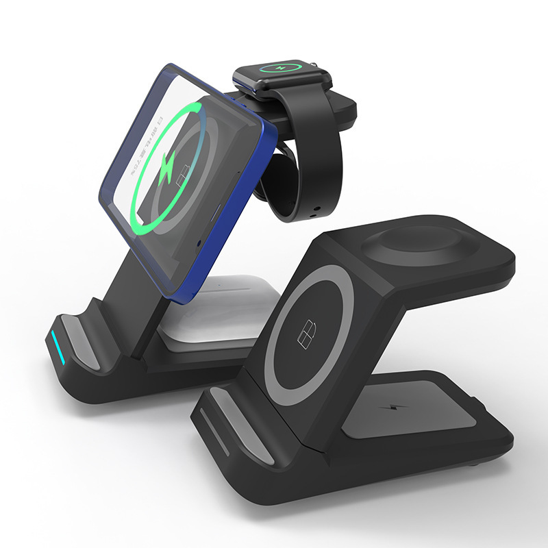 Amazon Qi new magnetic suction three-in-one wireless charger all-in-one mobile phone holder fast wireless charging