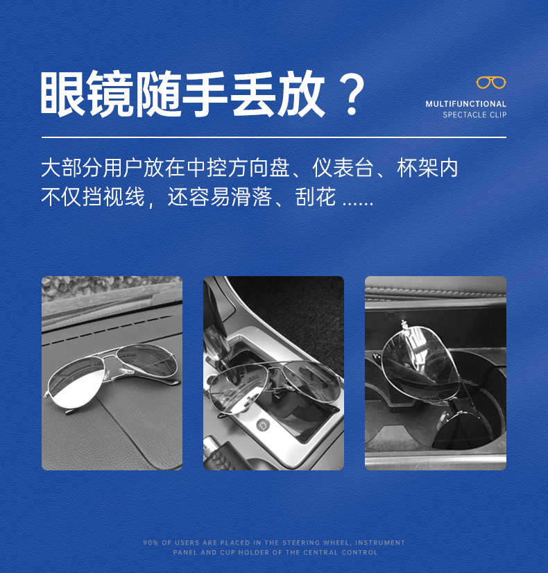 车载眼镜夹双头眼镜架汽车名片夹车用眼镜盒汽车上放眼镜夹子详情4