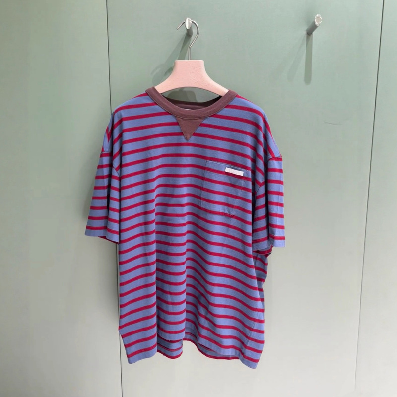 Nanyou P Brand High-End Triangle Logo 25 New Striped T-Shirt Retro Loose Pocket Long Sleeve Trendy Unisex Style