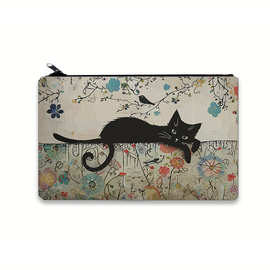 跨境款帆布笔袋批发,复古猫化妆袋,可爱的旅行袋,多功能硬币钱包