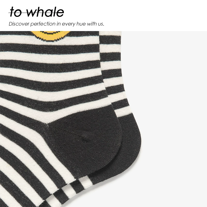 Черно-белые тонкие полосатые носки Towhale с улыбающимся рисунком, весна-осень, средняя длина, высокая манжета, классический модный тренд Южной Кореи