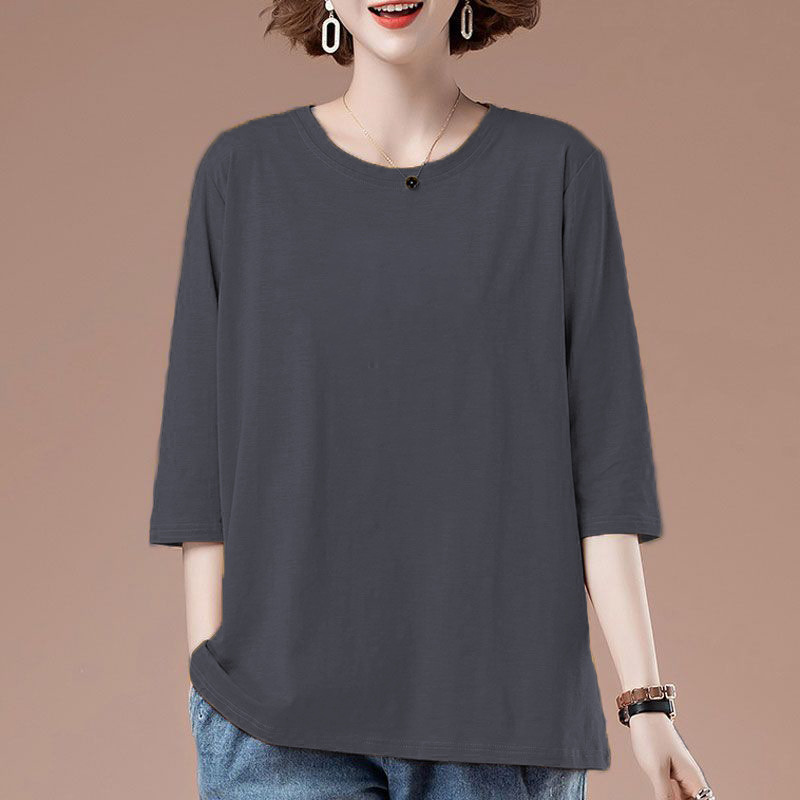 貿易輸出 綿100% 七分袖Tシャツ ゆったりお腹カバー 五分袖 洋風 春夏 大きいサイズ レディース トップス|undefined