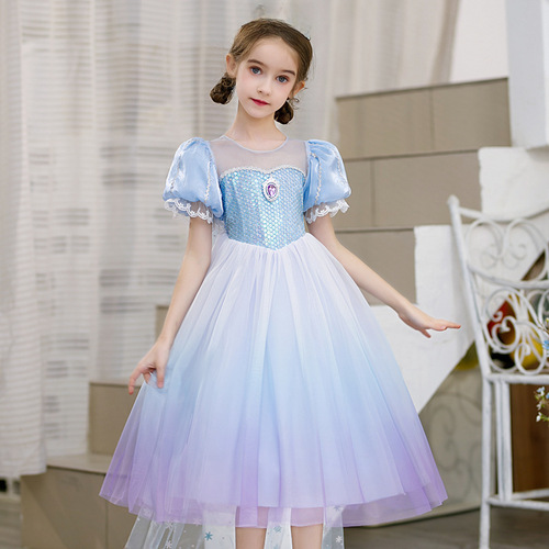 Ice and Snow Princess Performance Dress 2024 Summer New Girls' Dress Elsa Queen Performance Dress