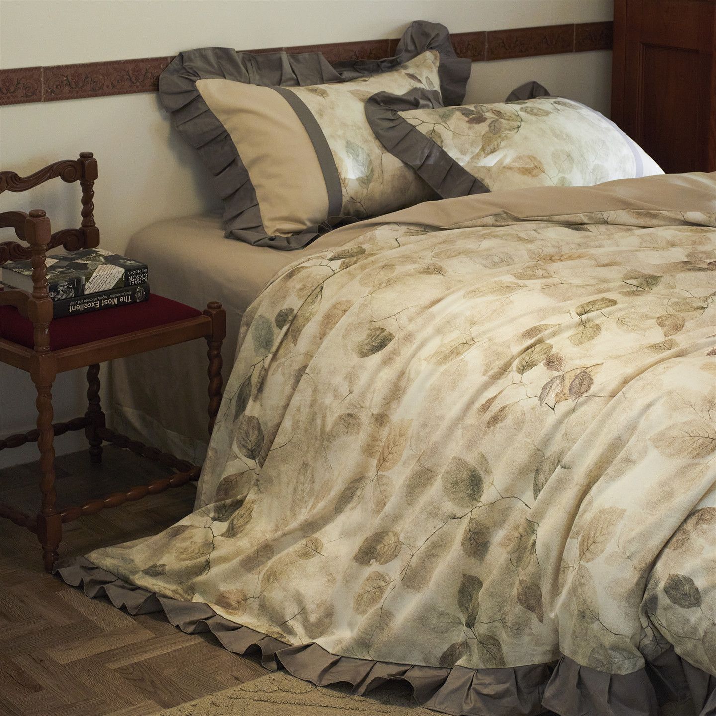 Nordic French Vintage Boho French Vintage Style Autumn And Winter All-cotton Brushed Four-piece Set, Pure Cotton Lace Duvet Cover, Fitted Sheet,_voghion.com
