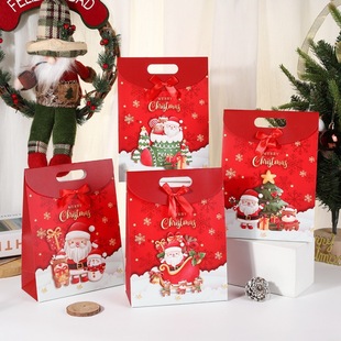 Christmas Day Gift Paper Bag Portable Color Printing Bow Flip Holiday Gift Candy Dessert Packaging Wholesale
