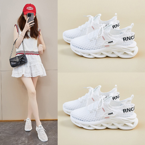 2024 Summer New Knit Shoes Korean Style Women's Sport Net Face Breathable Student Casual Flat Running Shoes H8082