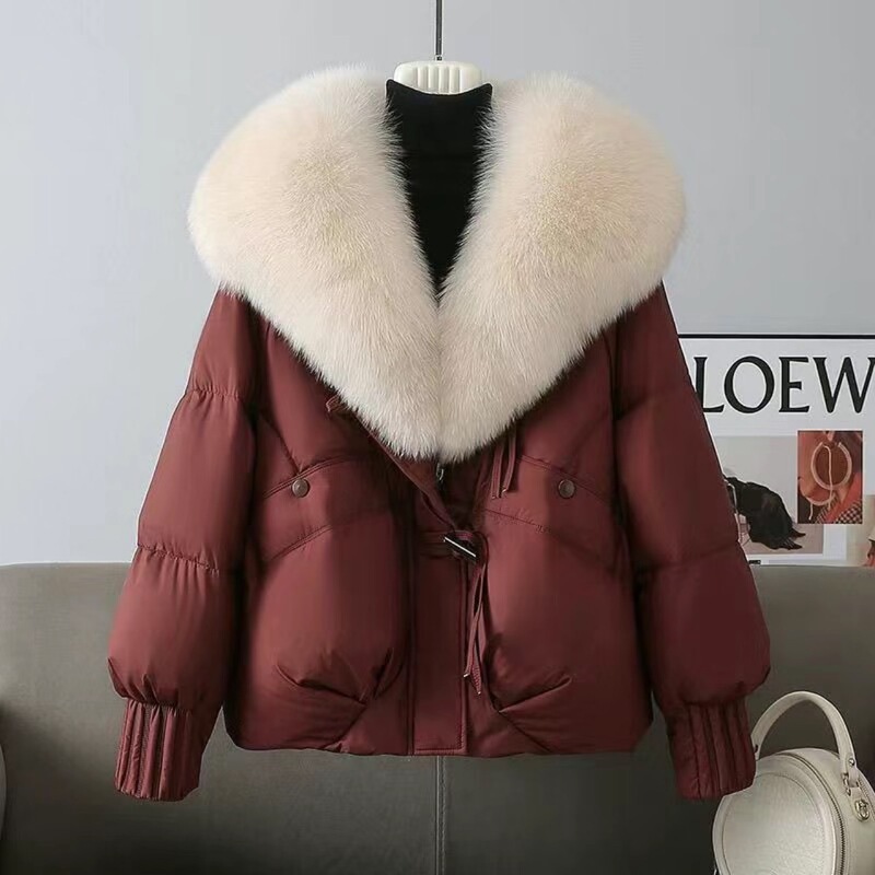 2025冬新款大毛领棉服羽绒棉服女短款加厚防皮草外套小个子保外套|undefined