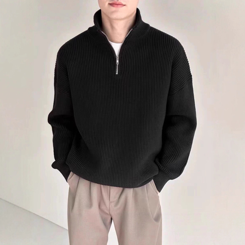 Cross-Border Popular Half-Zip Pullover Knitwear for Men in Spring and Autum Hong Kong Style Fashionable Casual Design Stand-Up Collar Knitwear