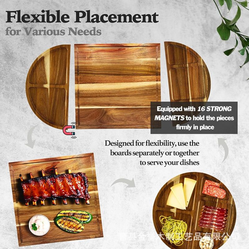 Wooden Tray Detachable Combination Cheese Cheese Deli Board Magnetic Suction Set Picnic Portable Acacia Wood Partition Tray