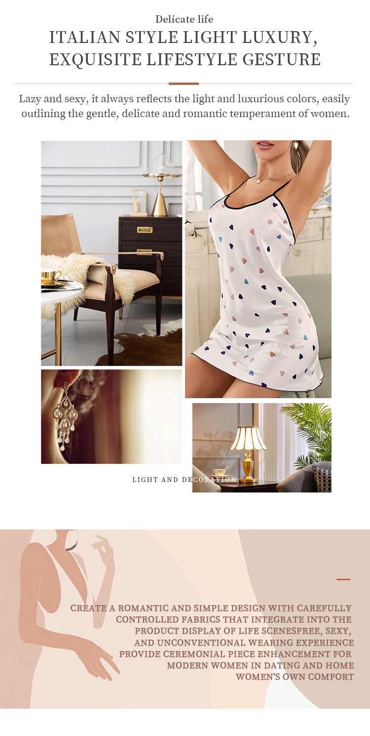Women's clothing silk ice silk nightgown suspender skirt sexy pajamas for women thin section printed white background star home clothes_voghion.com