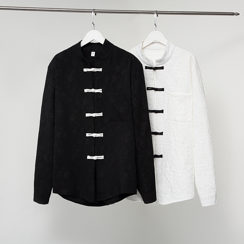 Retro New Chinese Jacquard Collar Shirt Niche French Embossed Embroidery Casual Long Sleeve Control 88