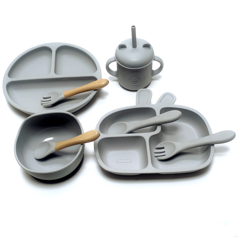 Baby Dinner Plate Baby Split Suction Cup Integrated Self-feeding Baby Children's Tableware Water Cup Silicone Food Supplemented Spoon