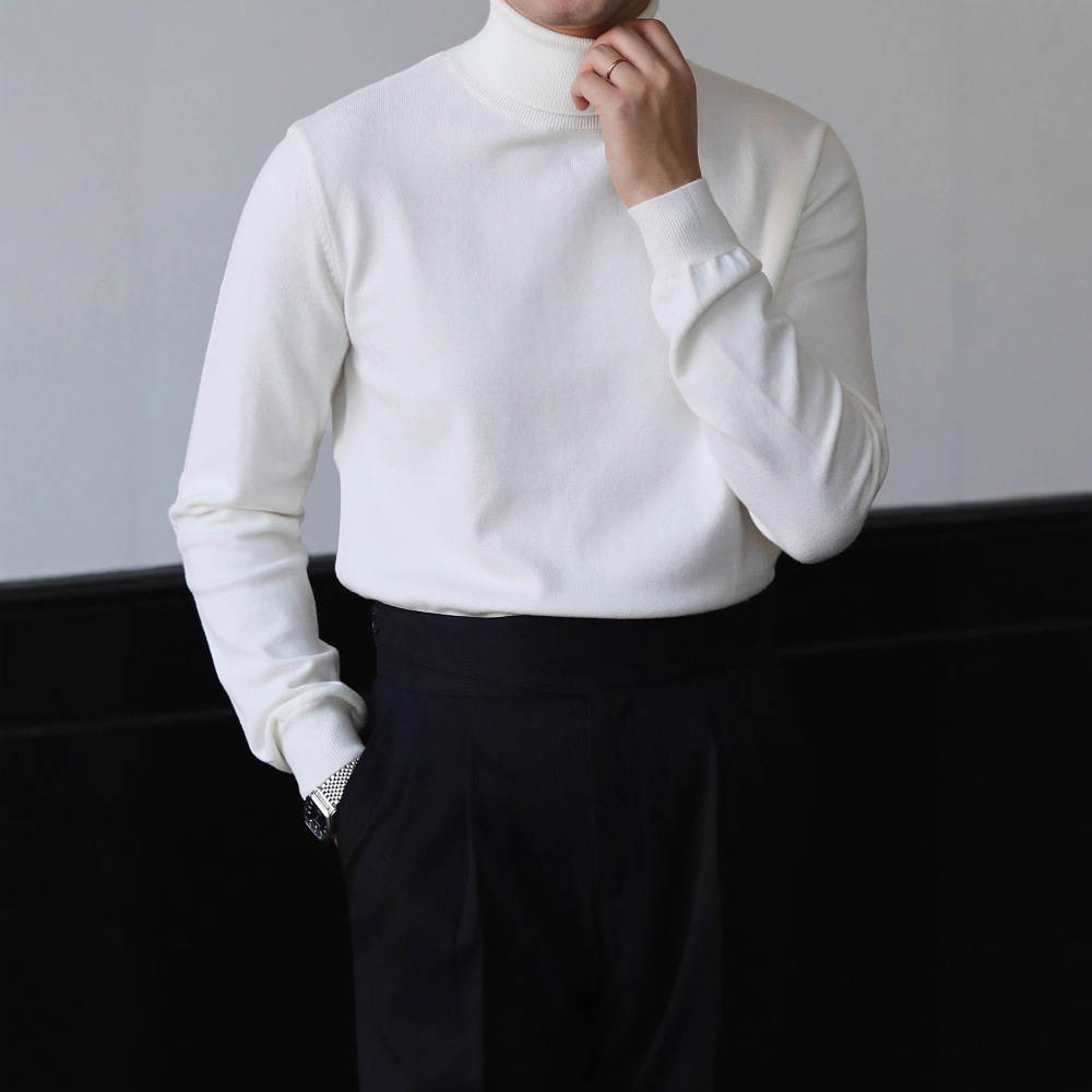 British Pullover Versatile Bottoming Shirt Autumn and Winter Elastic Anti-Pilling Knitwear Men's Turtleneck Knitwear