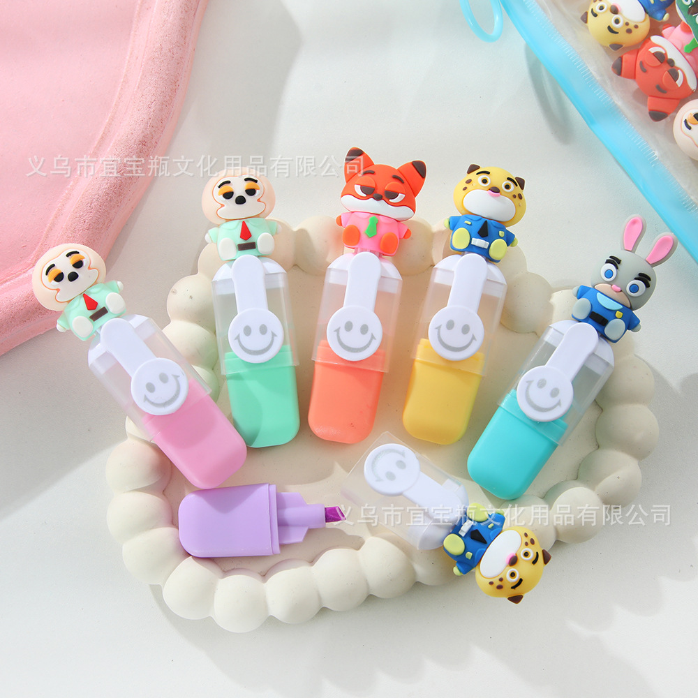 Mini bolsa de dibujos animados resaltador ins de marcado clave de alto valor 6 color juego de bricolaje lindo bolígrafo de color de graffiti