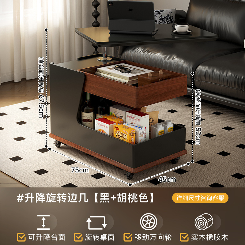 Mesa de té de carro móvil de madera sólida puede ser un pequeño tipo de casa elevable sala de estar casera sofá gabinete lateral de autobús