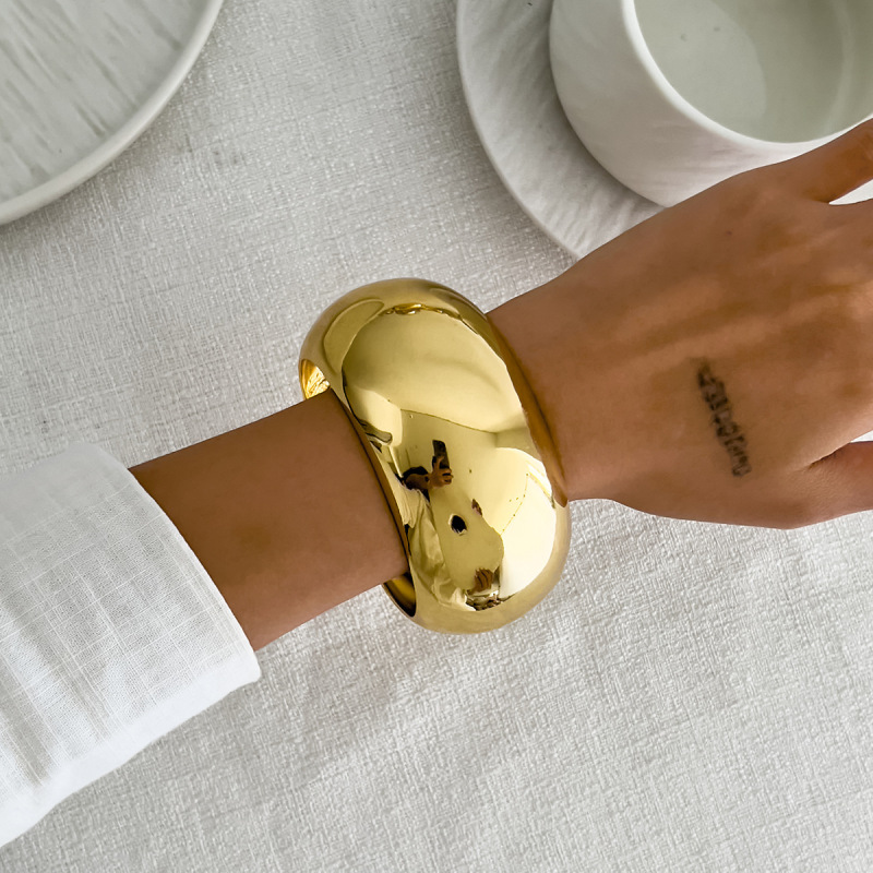 欧美跨境饰品 轻奢简约圆形光面宽手镯 ins冷淡风几何Bracelet女|undefined