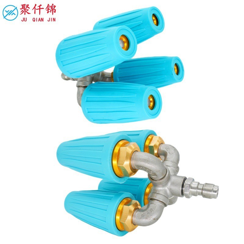 High-pressure water gun turbo rotating nozzle four-way stainless steel water pipe connector 1/4 quick plug 4000psi industrial grade