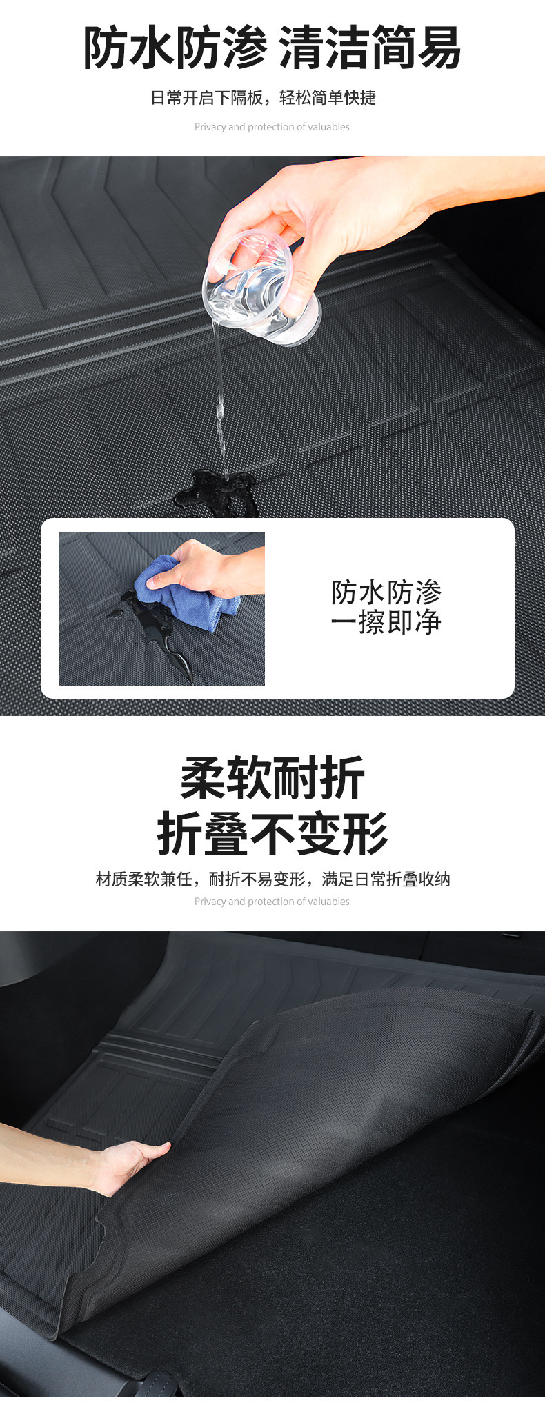 Suitable for Tesla's New Model 3/Y/Yl Front and Rear Trunk Mats, Waterproof Trunk Mats, Tpe Original Car Texture Accessories