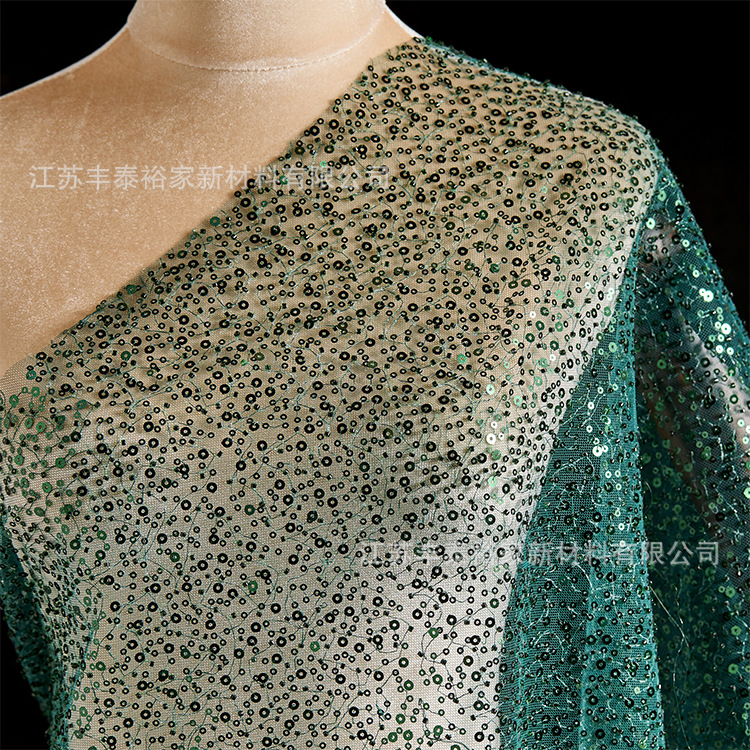 Hijo verde sequinilla clavado cuentas de tela bordada tela de moda de alta gama sequinilla tela de ropa de tela