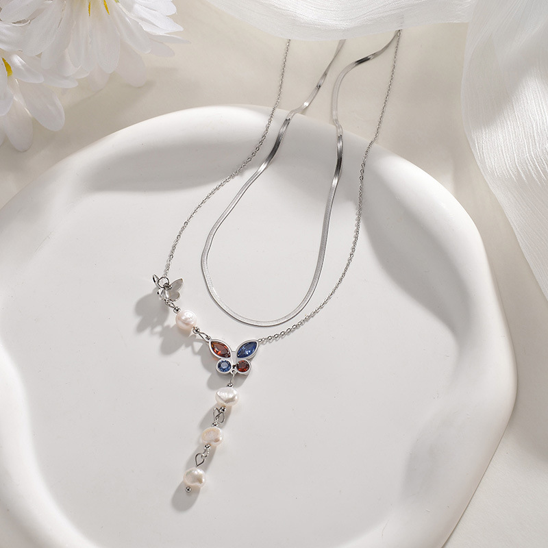 Sweet Style Stainless Steel Titanium Steel Sweet Butterfly Plating Pendant Necklace
