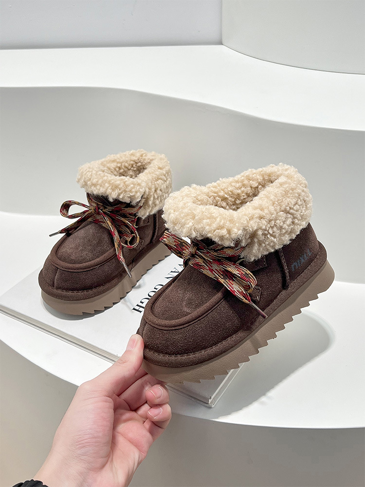 Girls Lamb Wool Snow Boots Winter Slip On Sneakers For Kids_voghion.com