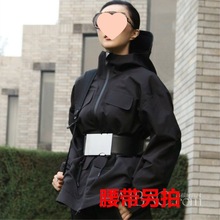 范冰冰同款女式束腰冲锋衣短风衣户外防风加绒连帽外套女时尚工装