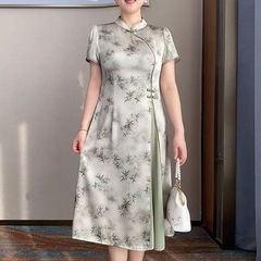 气质妈妈夏装改良旗袍裙子2025新款中老年女装洋气国风连衣裙