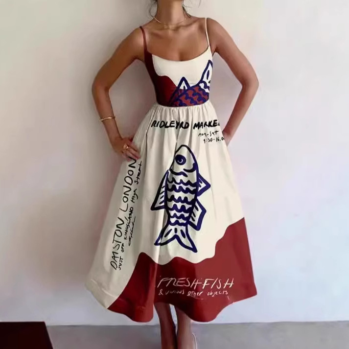 Cross-border Independent Station Amazon Sleeveless D906 Shirt Collar dress Women's Casual Floral Print 3D Sleeve Long Dress