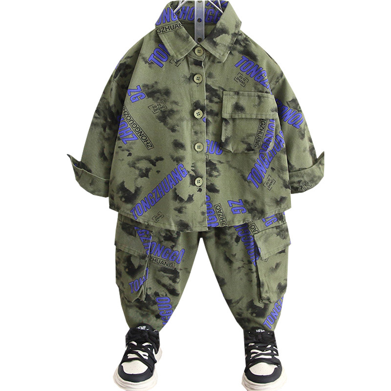 6123 Traje para niños Camisa de otoño para niños Camisa de estilo coreano 2025 nuevo mono de primavera y otoño para bebés de dos piezas