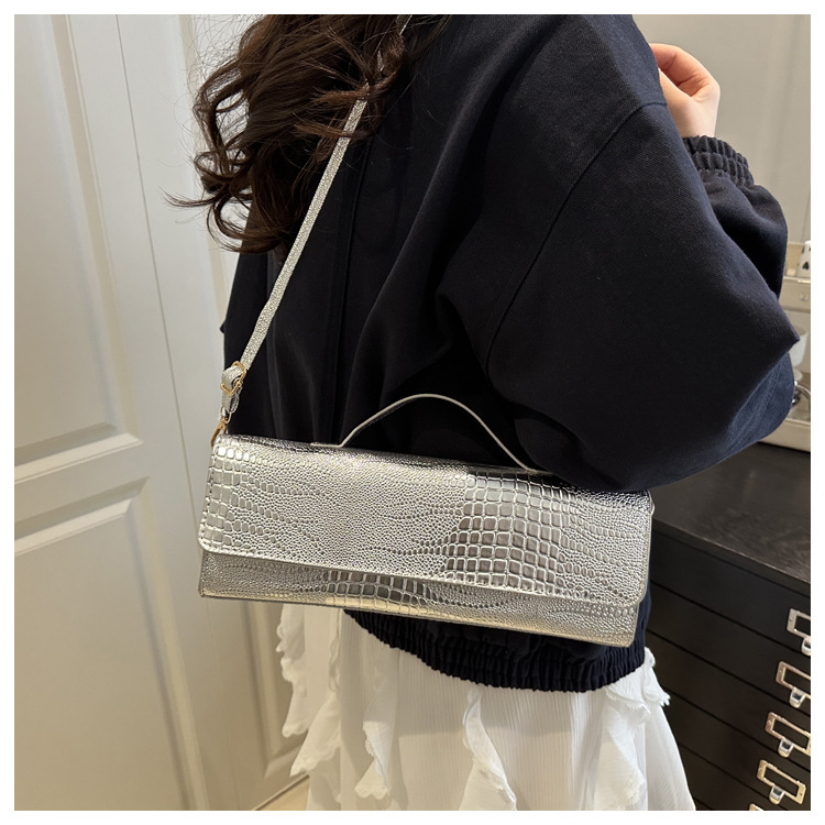 371g Weight Synthetic Leather Lining Material Sewing Thread Fashion Element Flip Cover Closure Type Single Shoulder Strap Strap Type Square Bag Bags Type Casual Occasion Pu Leather Material Crocodile Pattern All Seasons Season Women's Gender Elegant, Streetwear Style Square Shape Women's Pu Leather Crocodile Elegant Streetwear Sewing Thread Square Flip Cover Square Bag 4