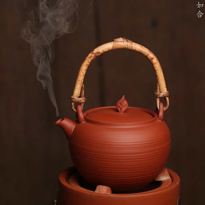 ♡潮汕红泥竹把提梁煮水壶 耐高温电陶炉炭炉明火煮茶砂铫净化水