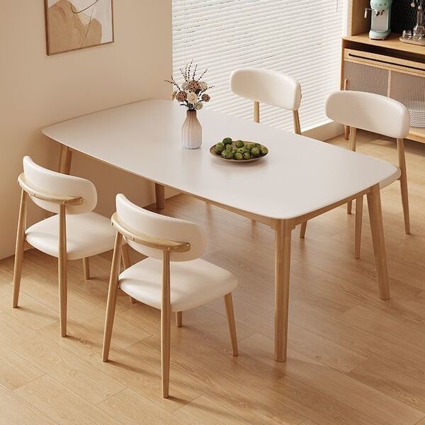 Natural Wood Color Slate Dining Table, Modern and Simple, Suitable for Small Households, Cream-Style Rectangular Dining Table and Chairs