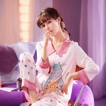 天使觅睡衣5787 卡通猫咪清仓睡衣女波点开衫冰丝早秋工厂批发