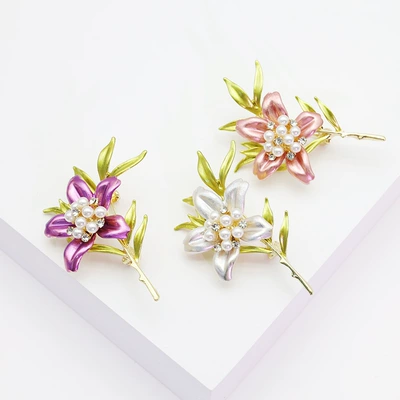 Vibrant and Colorful Enamel Lily Flower Brooch for Women, Unique Flower Pin, Suit Accessory, Gift