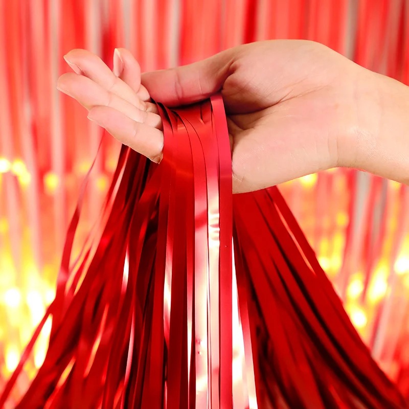 Cortina de lluvia mate mate mate fiesta de cumpleaños fondo de boda decoración de pared diseño brillante cuadrado cortina de lluvia borla