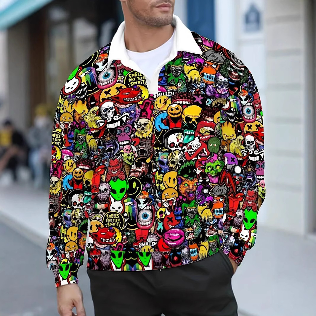 Sudadera de otoño e invierno para hombre, primavera y otoño, versión europea, nuevo top suelto de cuello medio abierto, estampado de tendencia colorida MB14