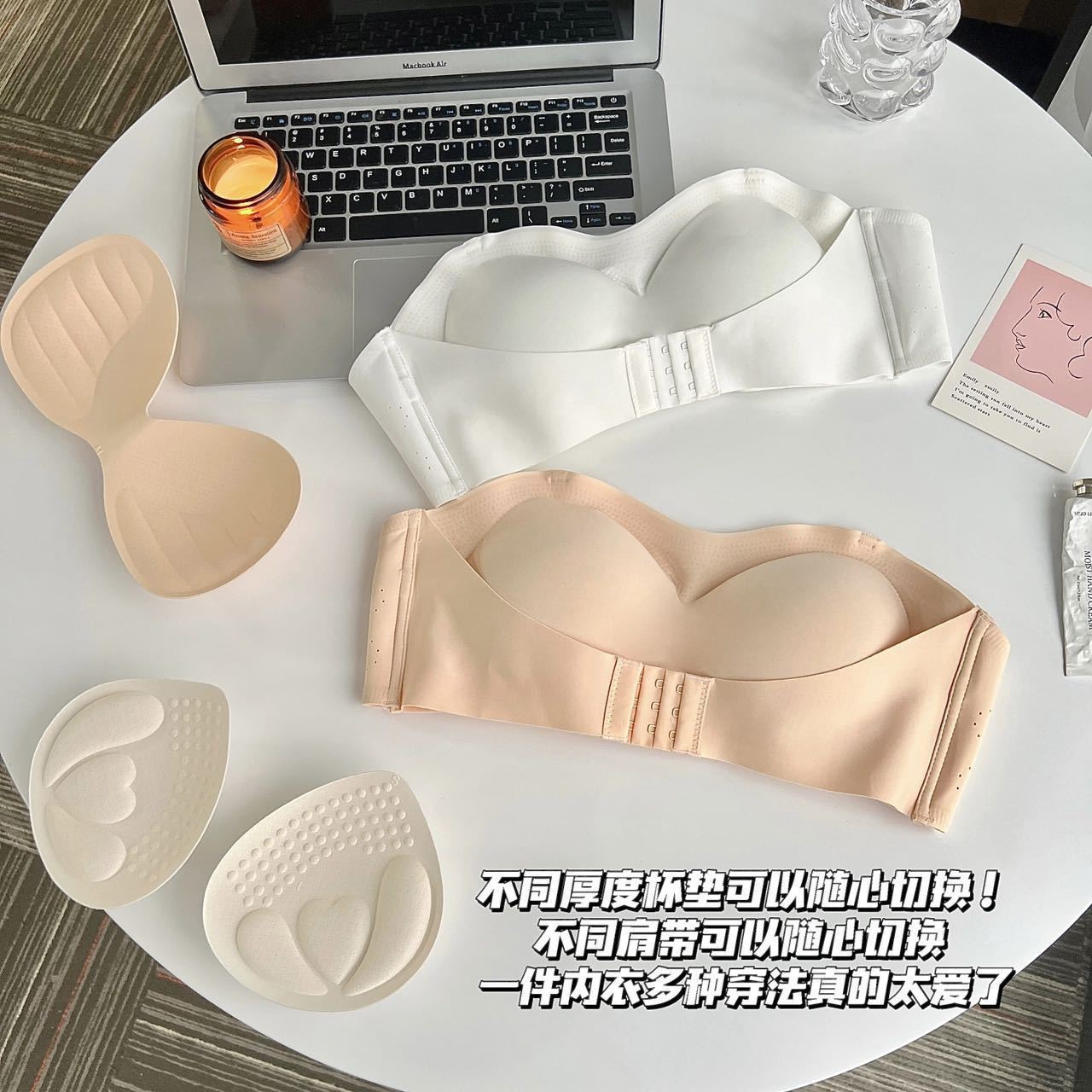 2133 brillante hebilla delantera y trasera sin tirantes traje de ropa interior empujar hacia arriba pequeño pecho antideslizante envuelto pecho tubo superior invisible sujetador