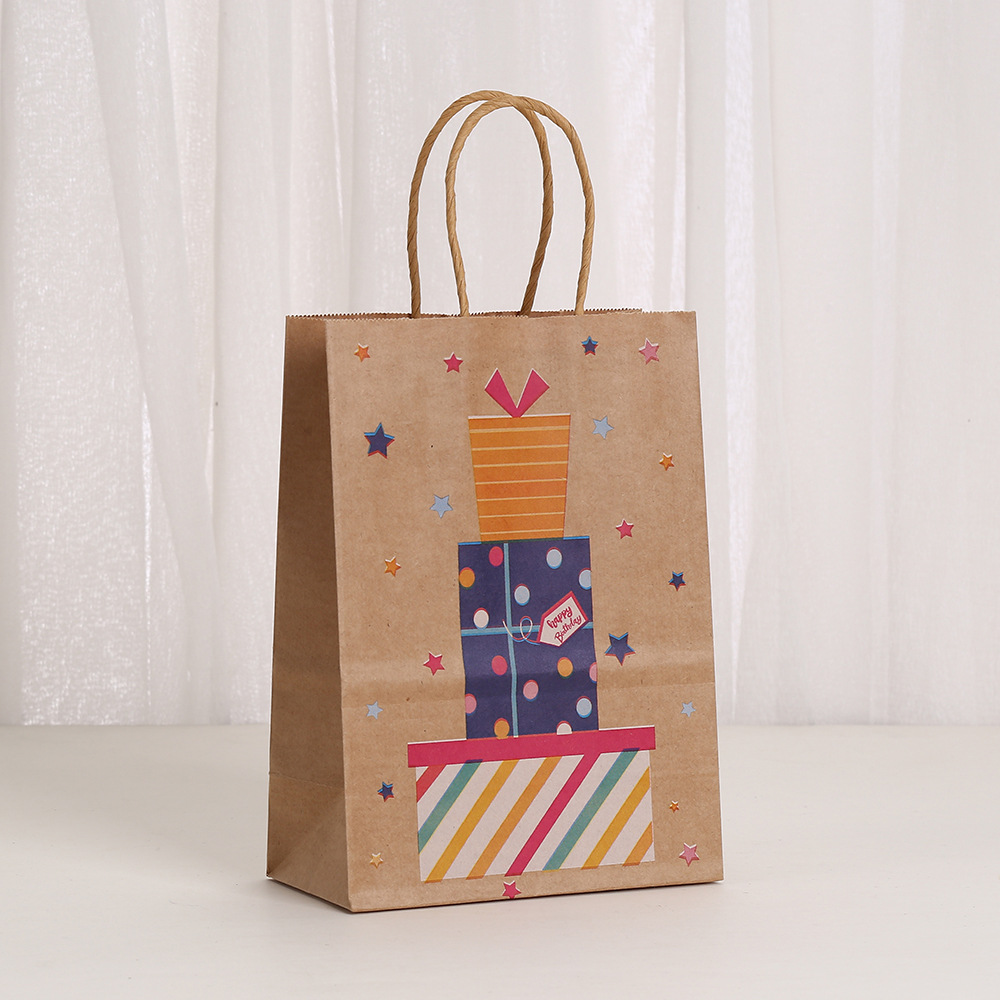 Bolsas de regalo temáticas de feliz cumpleaños para envíos internacionales, bolsas de papel kraft, bolsas impresas, regalos para fiestas de cumpleaños al por mayor