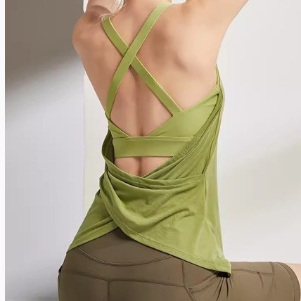 Fake Two-Piece Yoga Vest with Breast Pads, Sexy Running Training, Beautiful Back, Pilates Fitness Sports Sleeveless Top