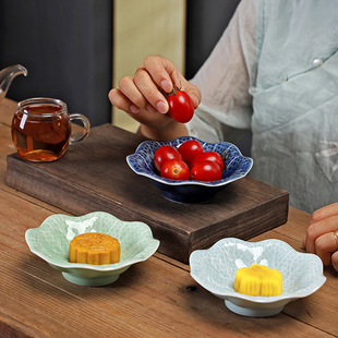 Ceramic Chinese-style goblet tea tray creative fruit plate pastry nut plate snack plate hotel tray wedding plate