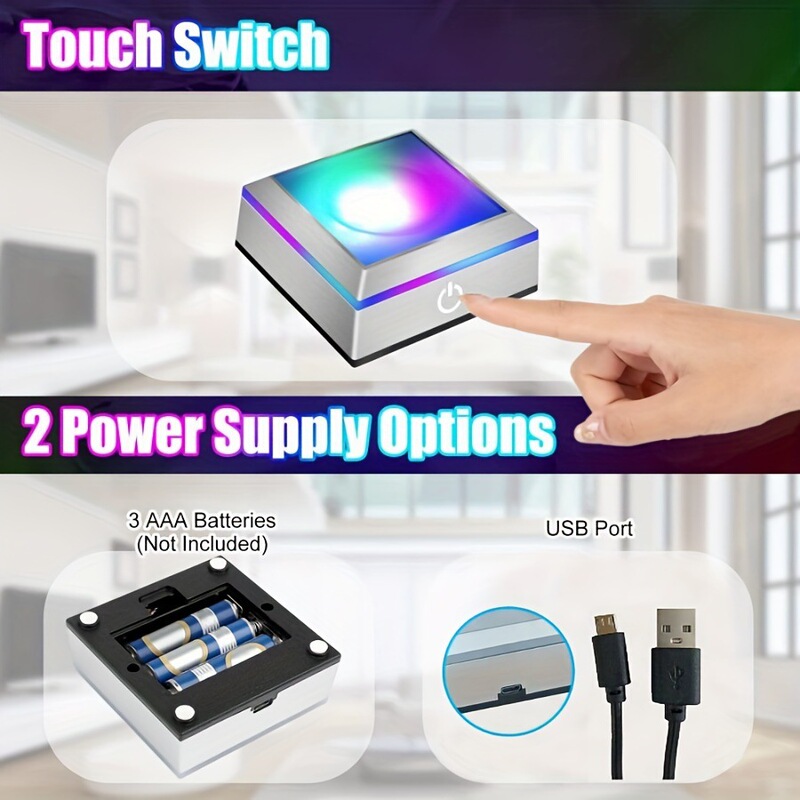 Touch Switch Square Luminous Base USB Battery Dual Power Supply Colorful Atmosphere Display Stand Crystal Figurine Craft Touch Switch Square Luminous Base USB Battery Dual Power Supply Colorful Atmosphere Display Stand Crystal Figurine Craft
