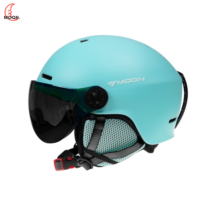 Casco de esquí, equipo para forma de cabeza asiática, equipo de protección, casco rígido para hombres y mujeres, anticolisión, con gafas, casco de ciclismo de montaña moldeado de una sola pieza.