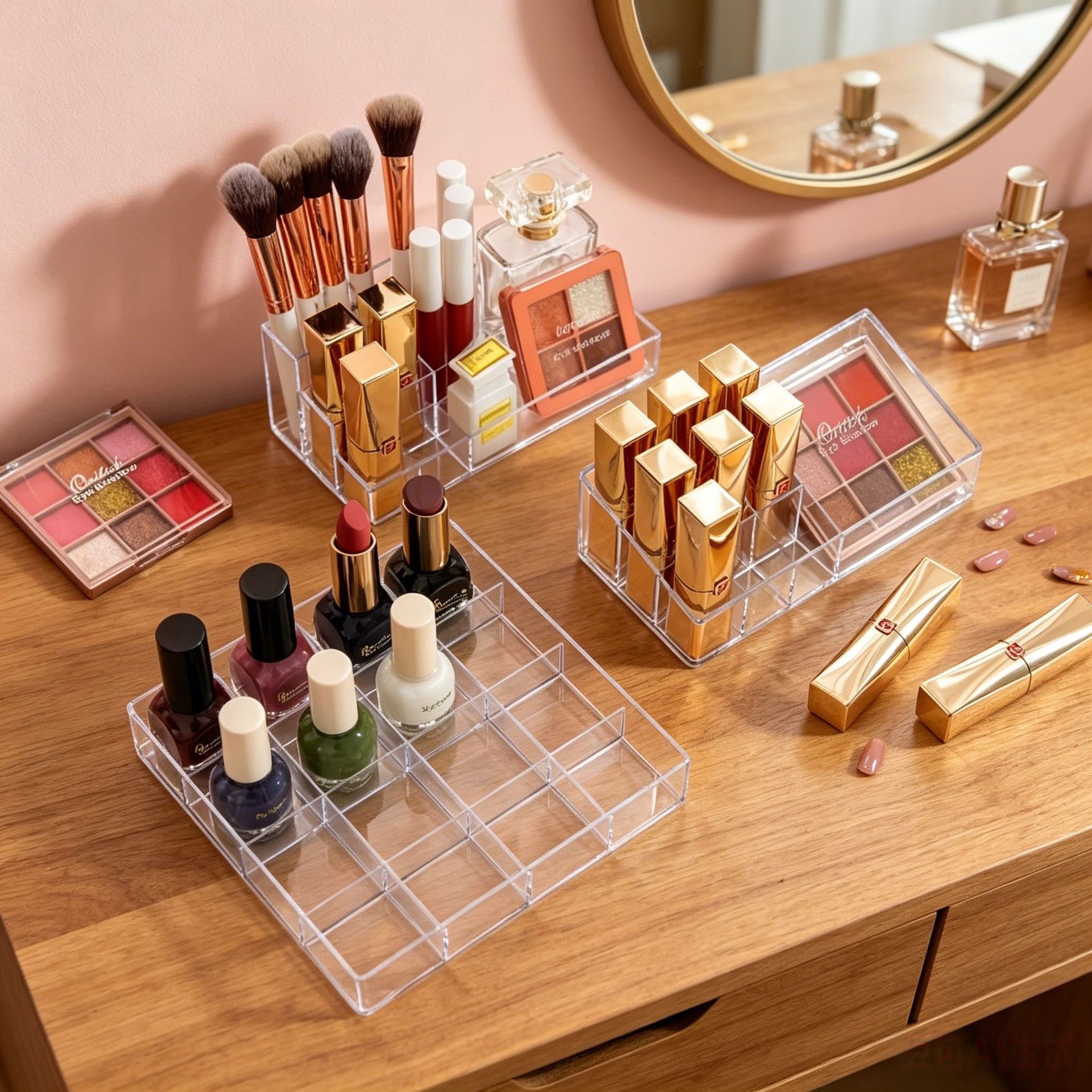 Ins Transparent Desktop Storage Box Skin Care Products Makeup Brushes Pet Storage Box Makeup Storage Box 16-Compartment Jewelry Box