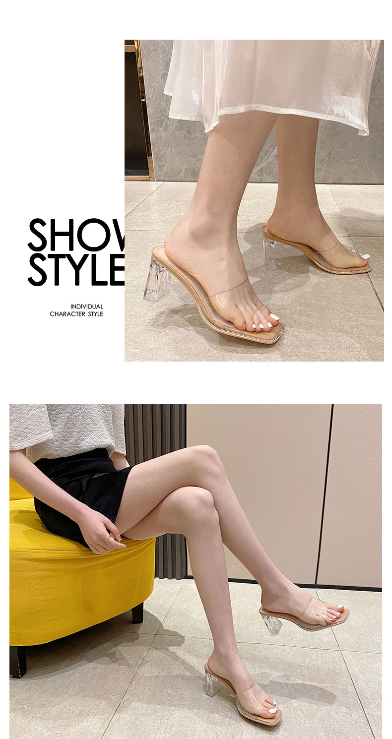Sandal cao gót nữ mũi vuông quai ngang trong suốt — Màu trắng be chi tiết 4